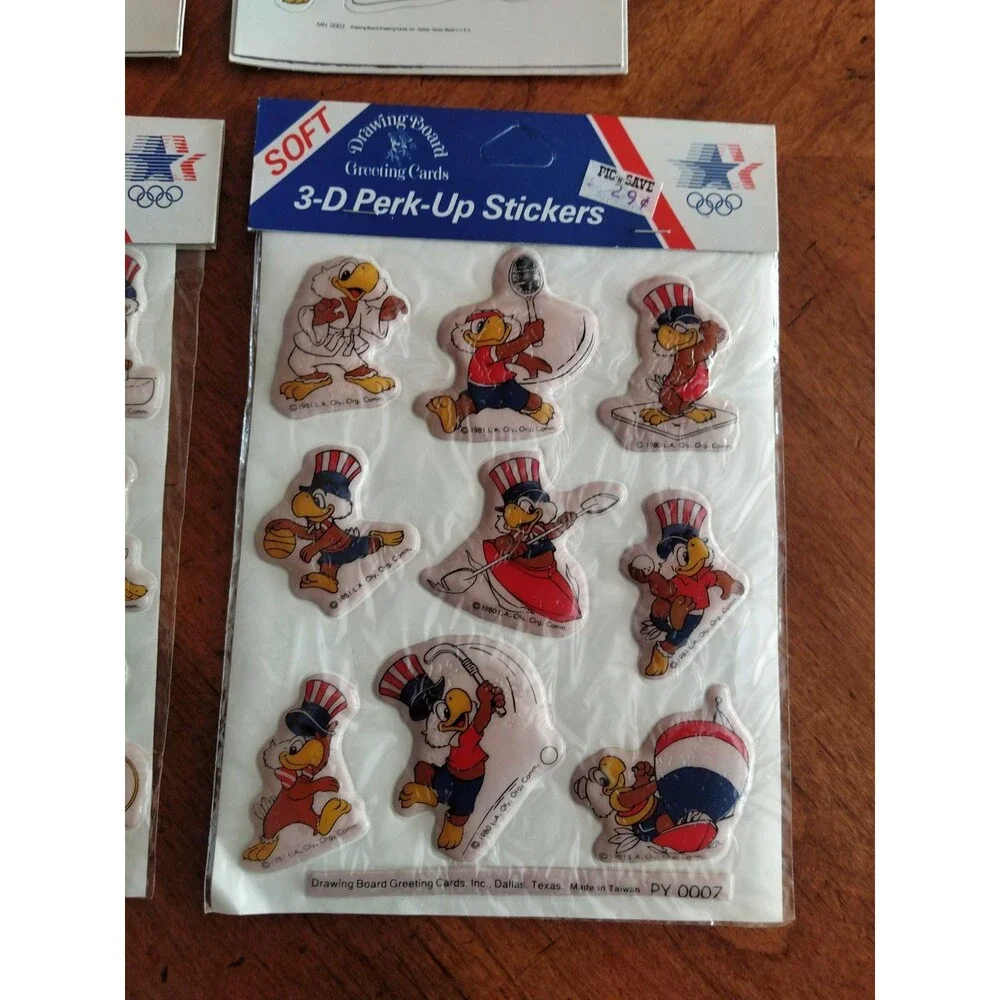 Lot 1984 Olympics Magnets 3 Packs + 3 Puffy 3D Perk Up Stickers Sam The Eagle
